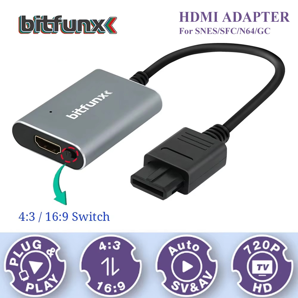 Retro Gaming Kiosk - Bitfunx 720P Svideo/AV to HDMI アダプター