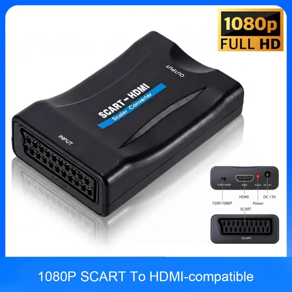 Scart To Hdmi - SCART-HDMI変換アダプター。1080Pの高画質映像と音声に対応。USBケーブル付属。Sky Box、STB、HD DVDプレーヤーに接続してすぐに使用可能。