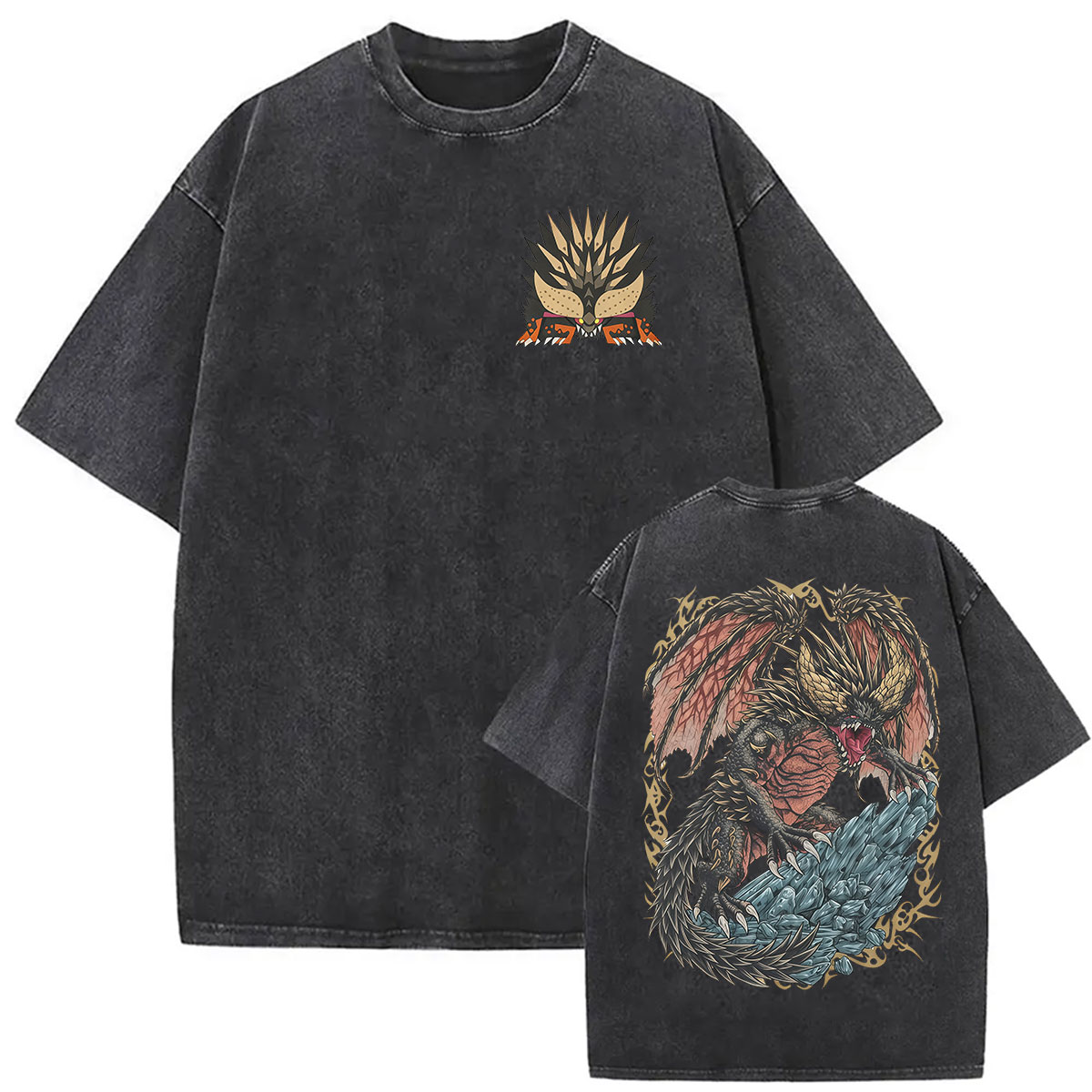 ヴィンテージウォッシュ モンスターハンターグラフィックTシャ - Retro Gaming T Shirt のレビューと価格