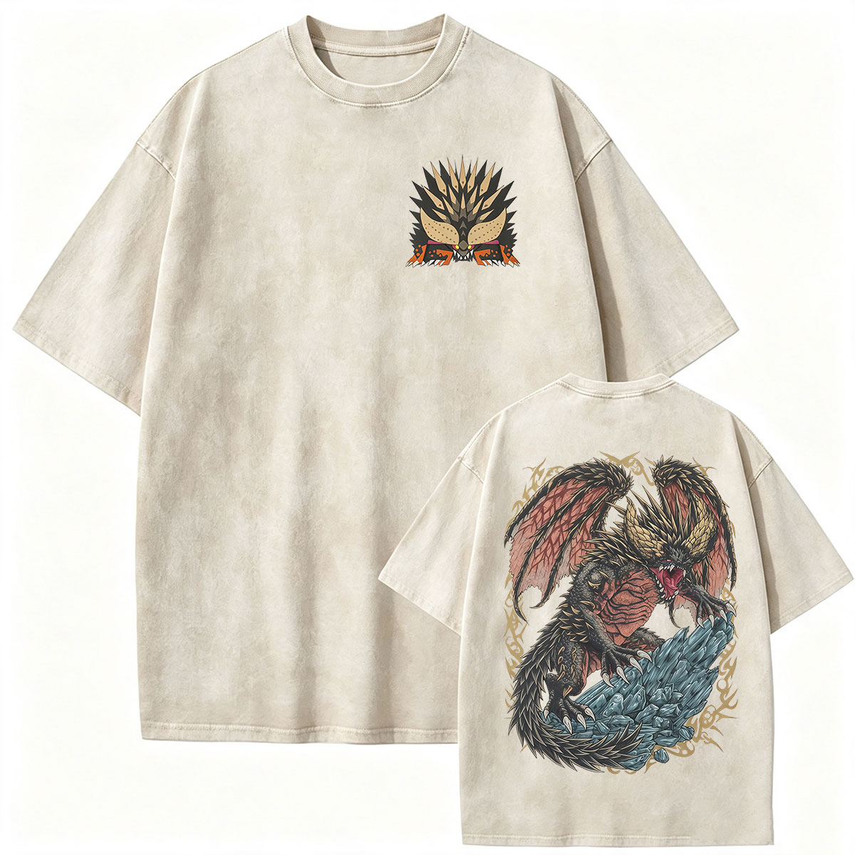 ヴィンテージウォッシュ モンスターハンターグラフィックTシャ - Retro Gaming T Shirt のレビューと価格