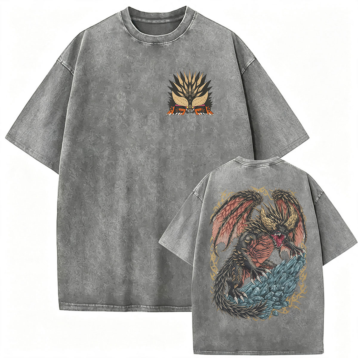 ヴィンテージウォッシュ モンスターハンターグラフィックTシャ - Retro Gaming T Shirt のレビューと価格